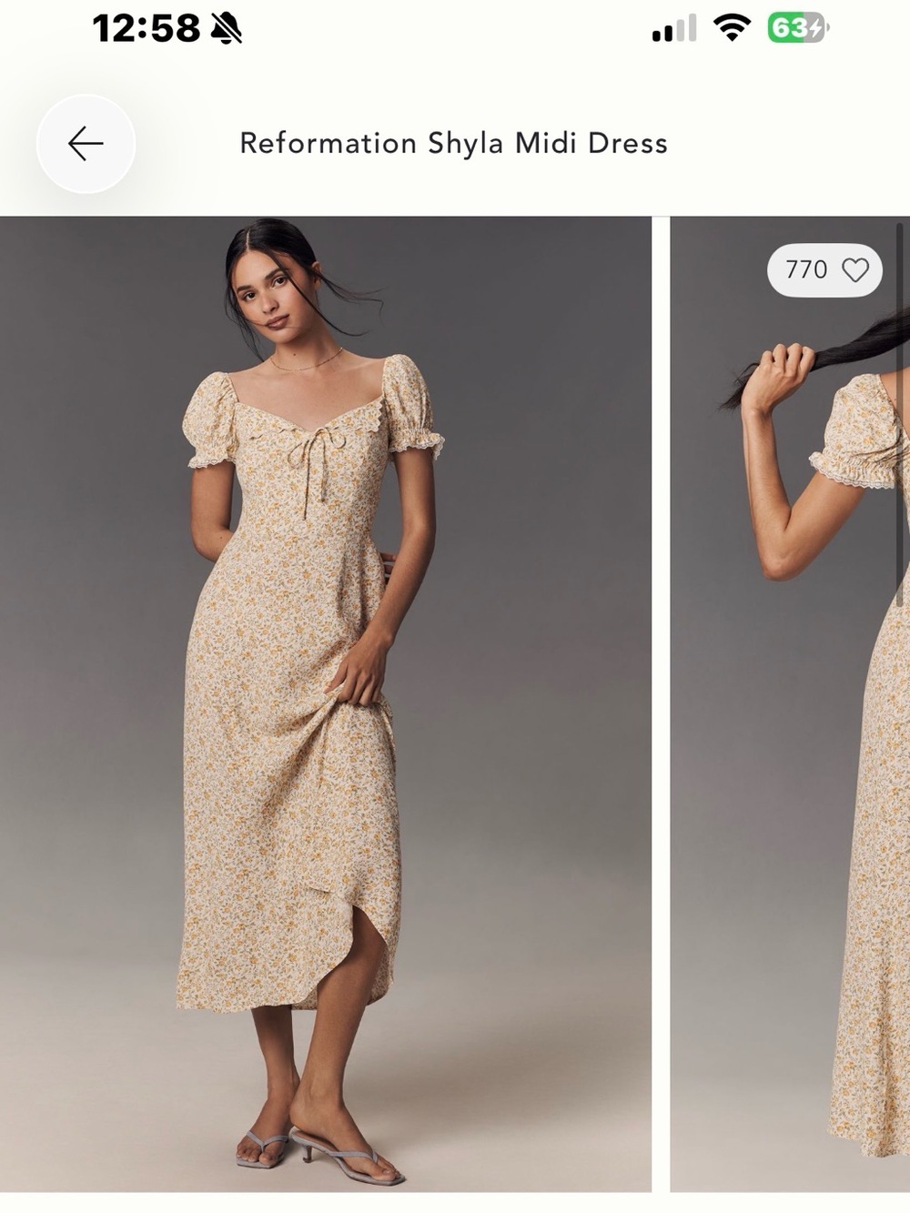 Reformation Shyla Midi Dress - Cream Floral Lima size 2